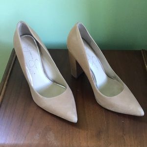 Jessica Simpson neutral leather high heels